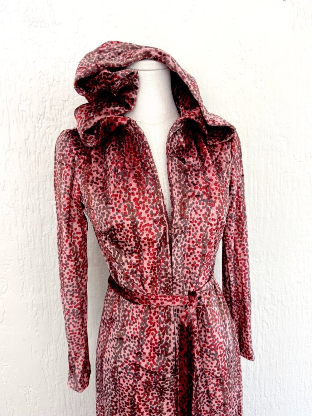 EPIC 1970s Velour Hooded Maxi Dress Zip Disco Goddess by Carlye ILGWU!